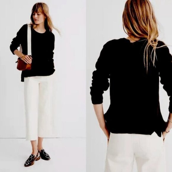 NEW Madewell Thompson Pocket Pullover Sweater Long Sleeve Crew Neck‎ Black XXS - Picture 1 of 9